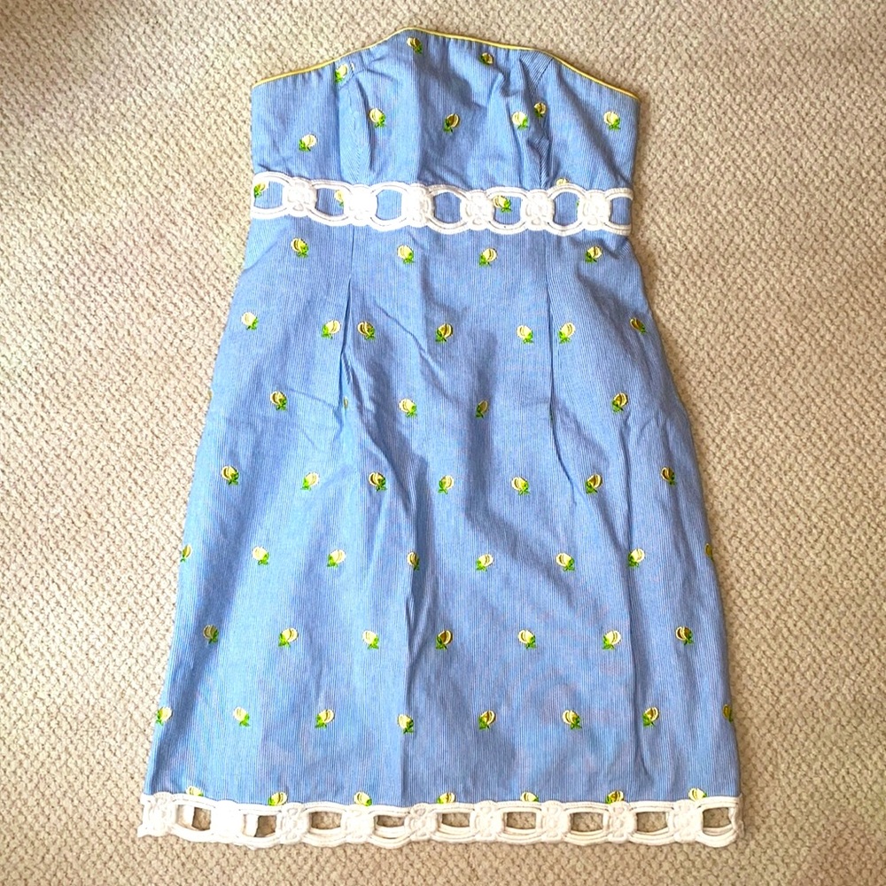 Lilly Pulitzer seersucker lemon strapless dress